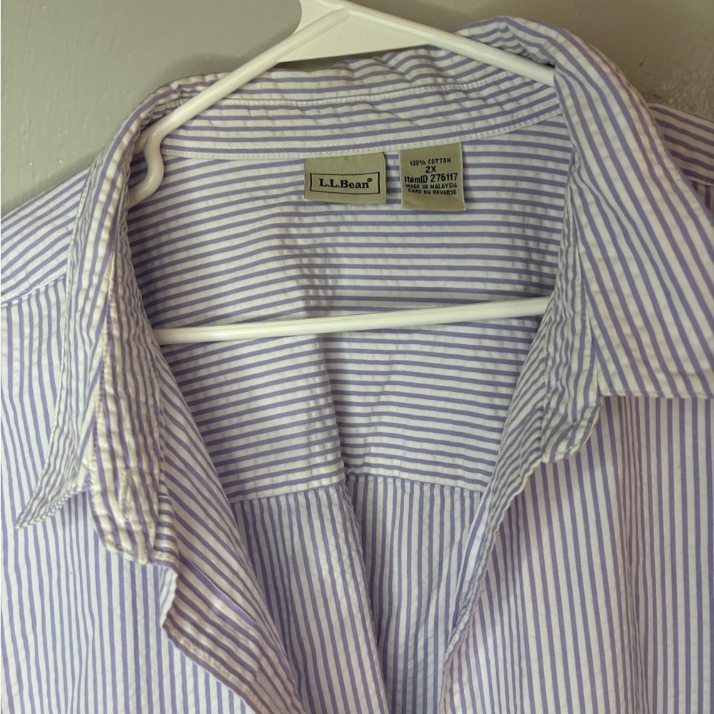 L.L. Bean Lavender and White Striped Blouse